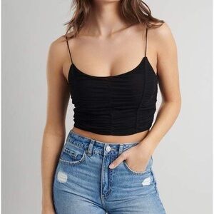 Garage Black Ruched Mesh Bungee Cami